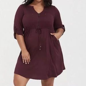 Torrid olive green challis zip drawstring dress